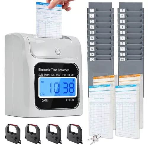 200-Card Time Clock Bundle with Auto-Align & Security_KEYS for Small Business