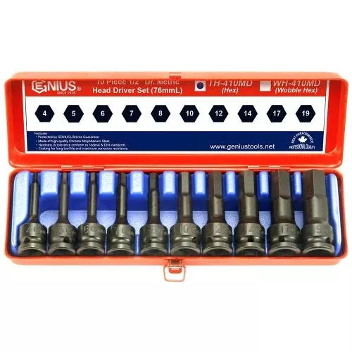 GENIUS TOOLS Impact Hex Bit Socket Set TH-410MD