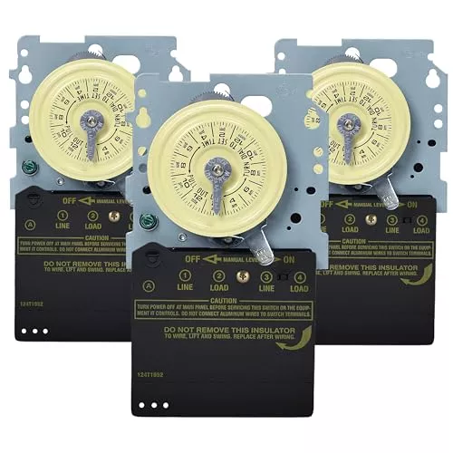 Intermatic T104M Mechanical Time Switch, 3-Pack - Durable, Versatile, 40A Load Capacity - Manual Override