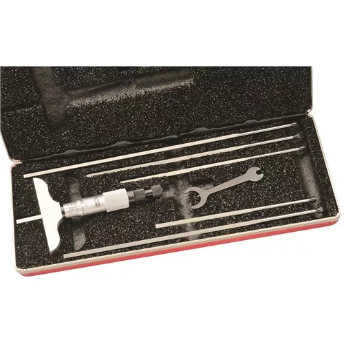 Mechanical Depth Micrometer: 0 – 6” Range, 0.001” Graduation, / 0.00015” (whole surface), / 0.0002” (edges) Accuracy, 6 Rods, 2-1/2” Base Length