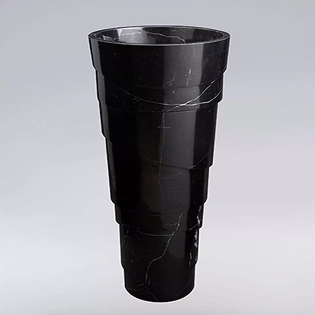 (PRUN) FREE STAND STONE PEDESTAL WASH BAS - AQUANT - ( NERO MARQUINE - CAVES NOIR - 900x400 mm - 36inchX16inch )