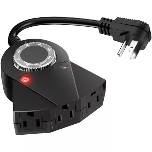 Waterproof Outdoor Light Timer, 24-Hour Countdown, 3 Outlets for Backyard Lights